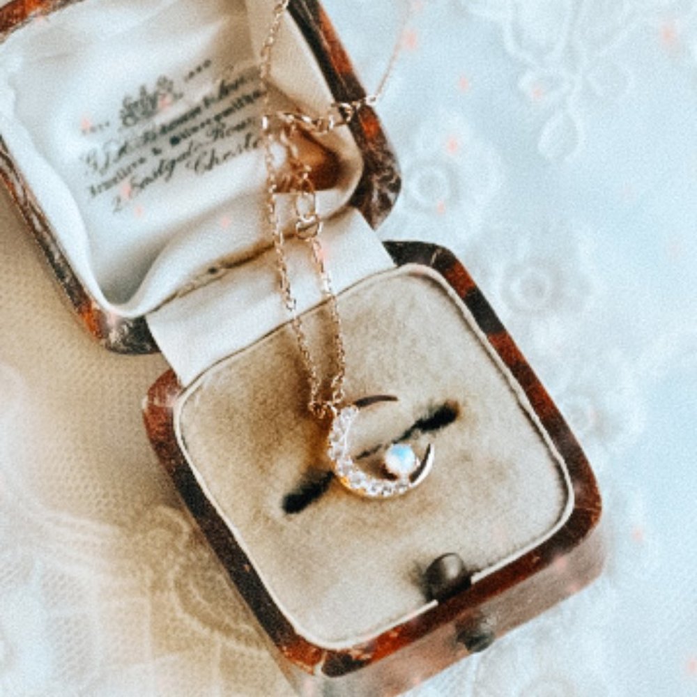 Rose Gold Vermeil Crescent Moon Magic Necklace Moonstone Gemstone Chain Necklace